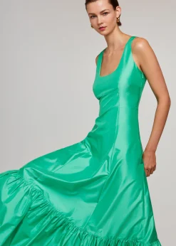 Green Taffeta Silk Blend Maxi Dress