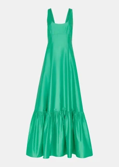 Green Taffeta Silk Blend Maxi Dress