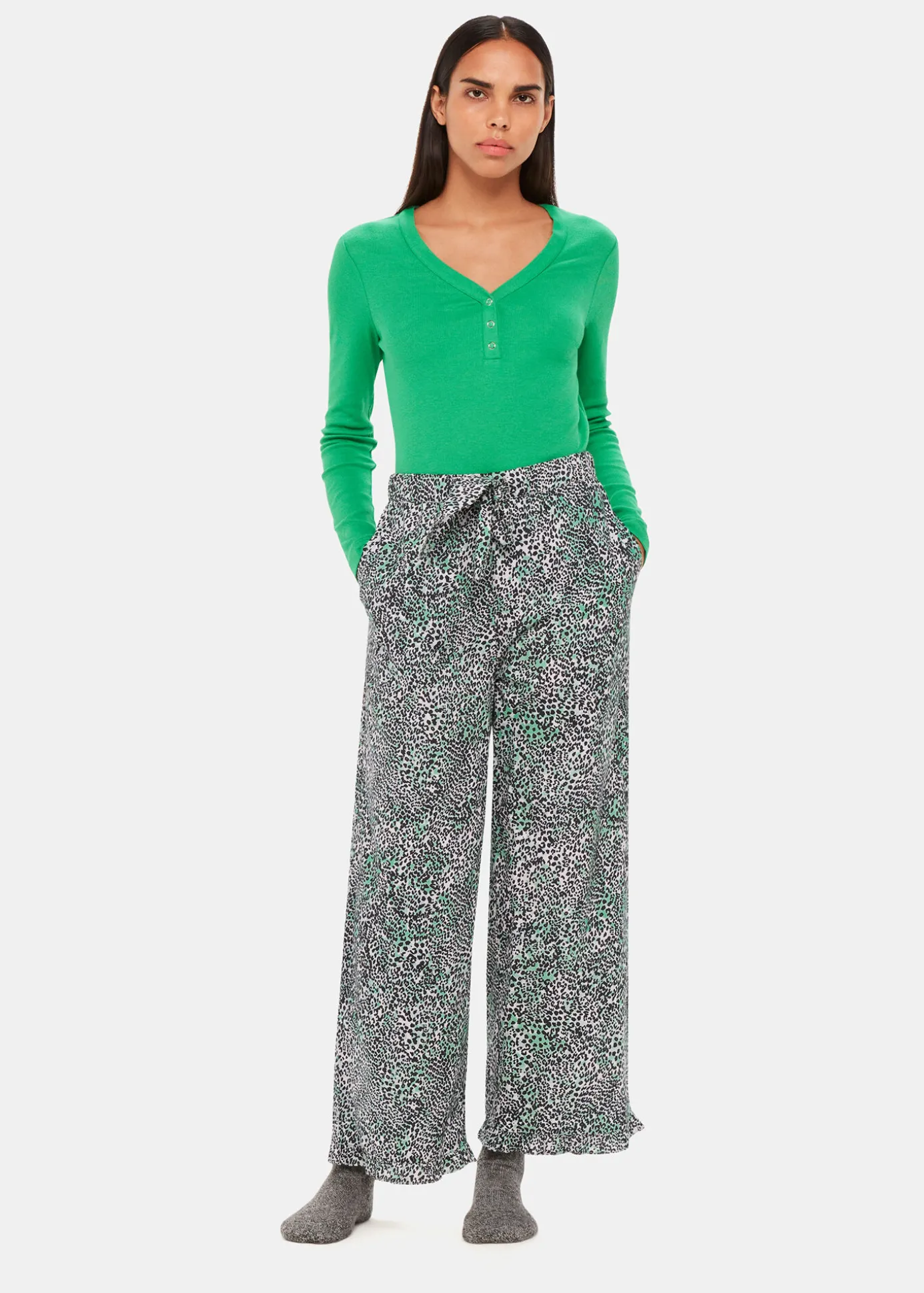 Green V Neck Pyjama Top
