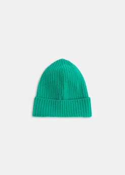 Green Wool Mix Rib Beanie