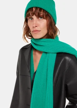 Green Wool Mix Rib Scarf