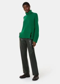 Green Wool Mix Roll Neck Knit