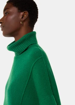 Green Wool Mix Roll Neck Knit