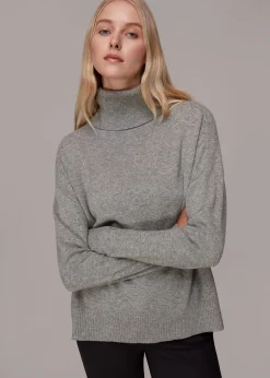 Grey Cashmere Roll Neck Jumper