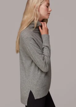 Grey Cashmere Roll Neck Jumper