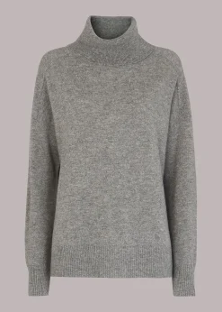 Grey Cashmere Roll Neck Jumper