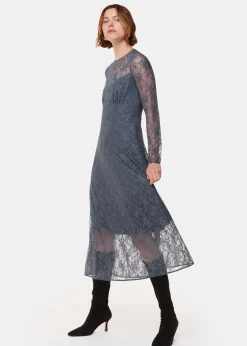 Grey Fay Lace Long Sleeve Dress