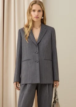 Grey Isla Pinstripe Wool Blazer