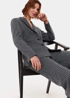 Grey Isla Pinstripe Wool Blazer