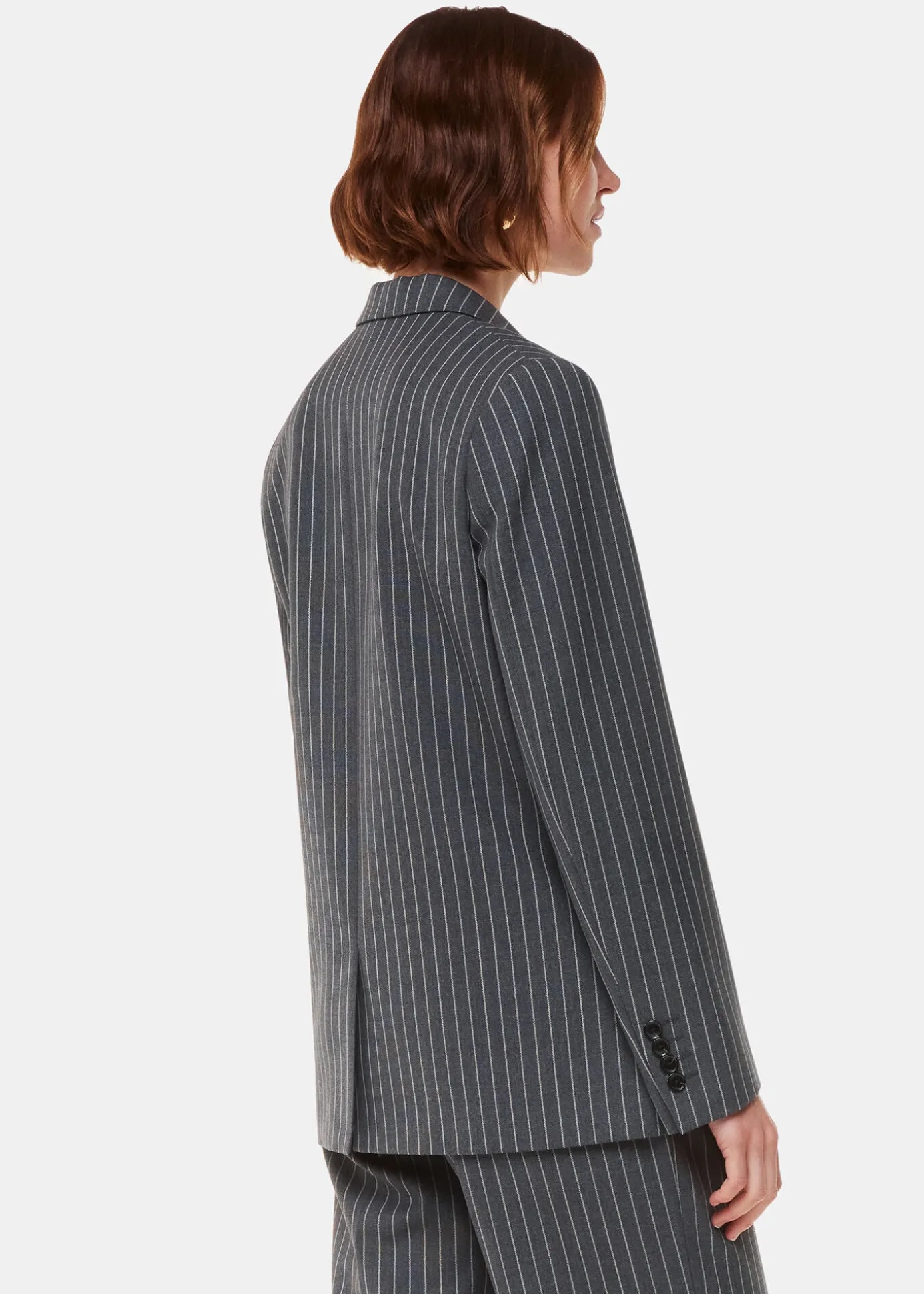 Grey Isla Pinstripe Wool Blazer