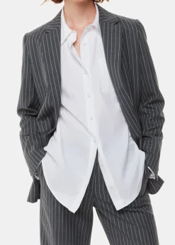 Grey Isla Pinstripe Wool Blazer