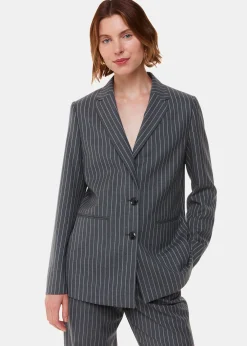 Grey Isla Pinstripe Wool Blazer