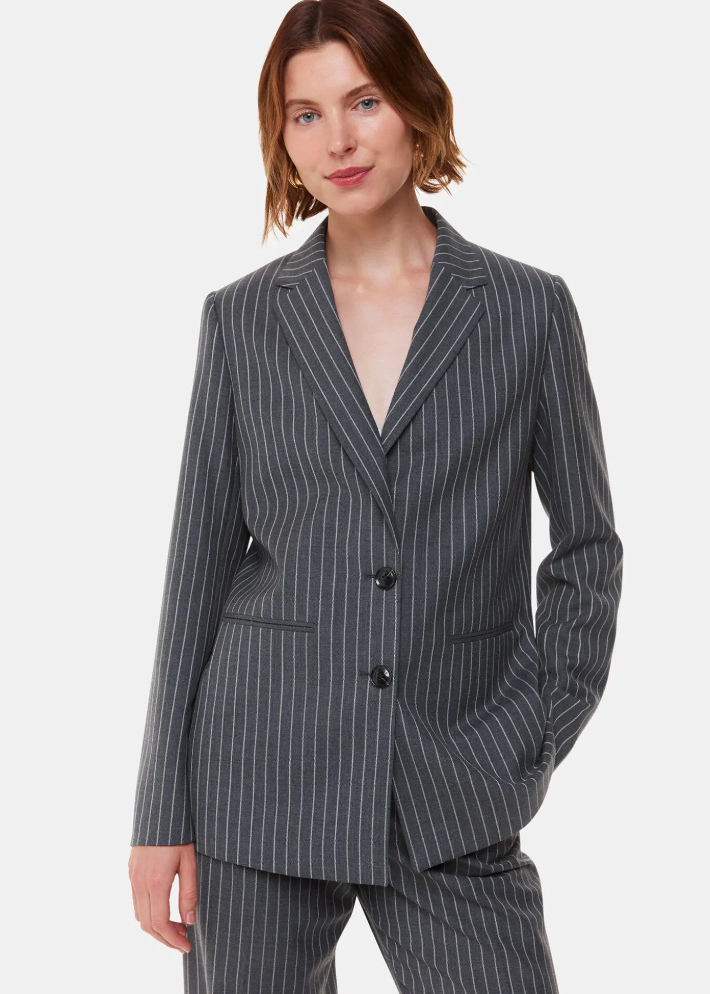Grey Isla Pinstripe Wool Blazer