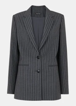 Grey Isla Pinstripe Wool Blazer