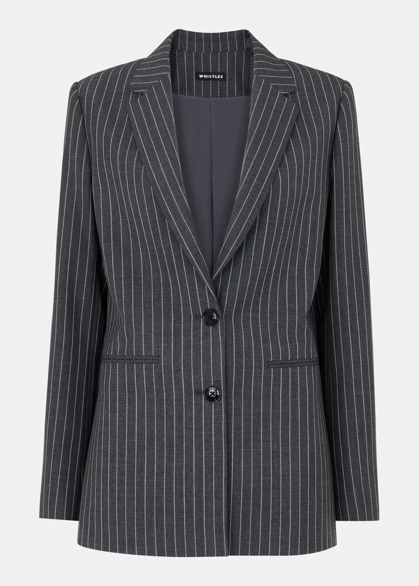 Grey Isla Pinstripe Wool Blazer