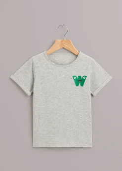 Grey Marl Monster Embroidered T Shirt