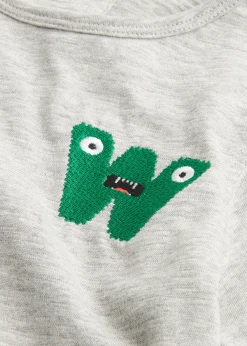 Grey Marl Monster Embroidered T Shirt