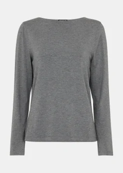 Grey Marl Slim Straight Neck Jersey Top