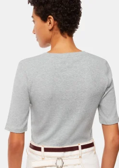 Grey Marl V Neck Ribbed T-Shirt
