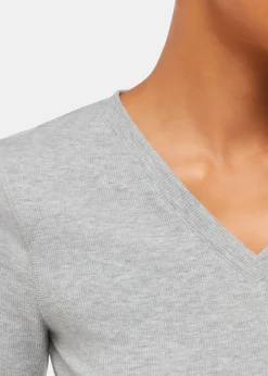 Grey Marl V Neck Ribbed T-Shirt