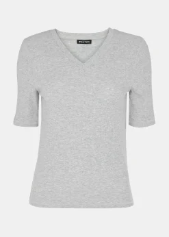 Grey Marl V Neck Ribbed T-Shirt