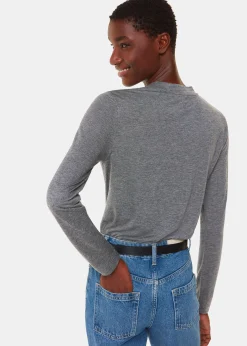 Grey Marl Wool Blend Crew Neck Top