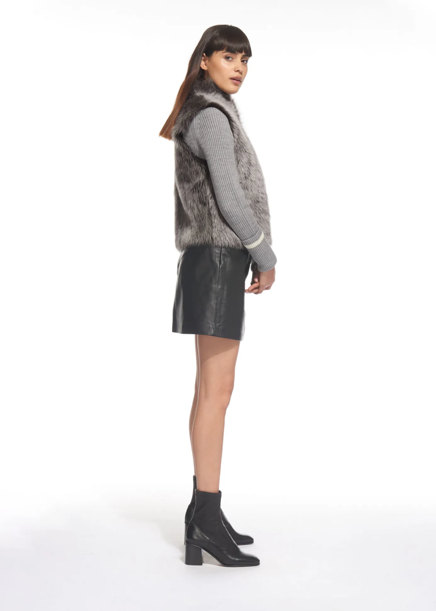 Grey Short Sheepskin Gilet