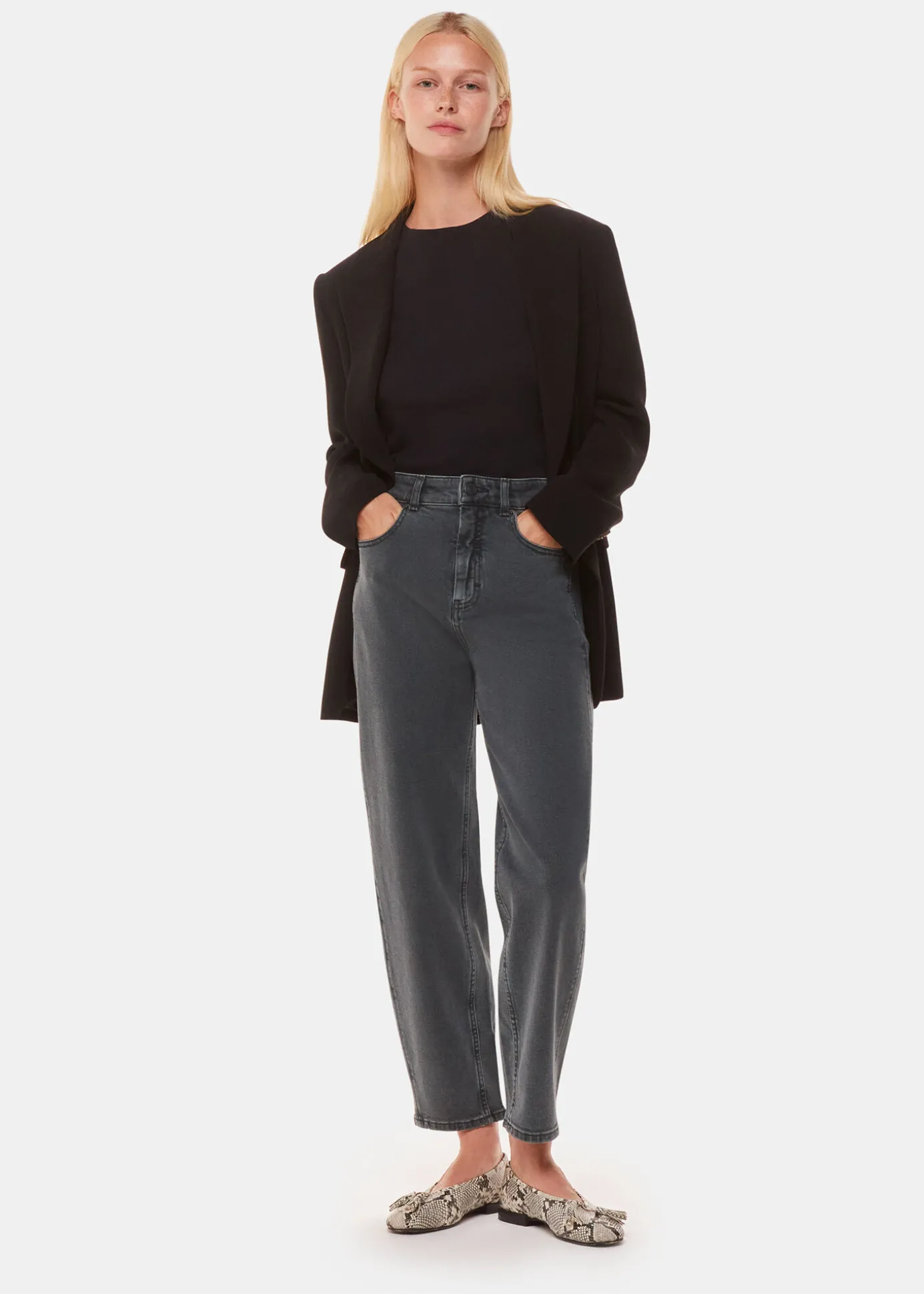 Grey Stretch Barrel Leg Jean