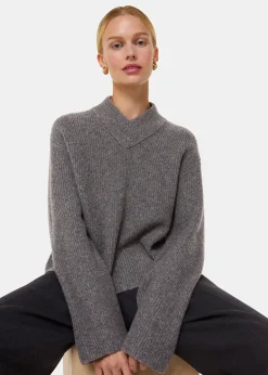 Grey V Neck Wool Mix Knit