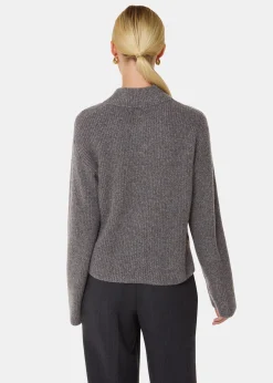 Grey V Neck Wool Mix Knit