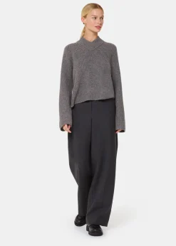 Grey V Neck Wool Mix Knit