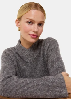 Grey V Neck Wool Mix Knit