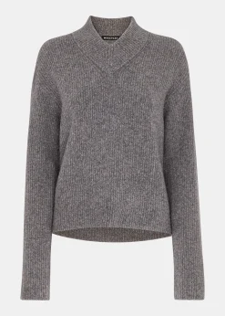 Grey V Neck Wool Mix Knit
