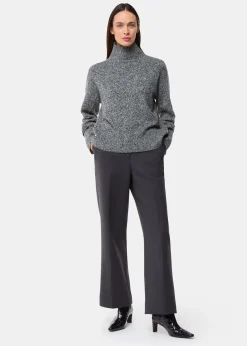 Grey Wool Fleck Funnel Neck Knit