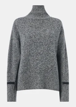 Grey Wool Fleck Funnel Neck Knit