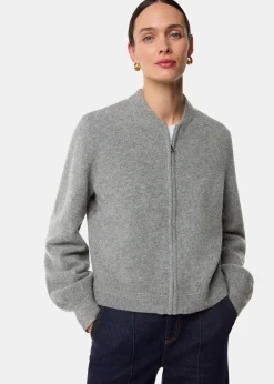 Grey Zip Front Bomber Knit