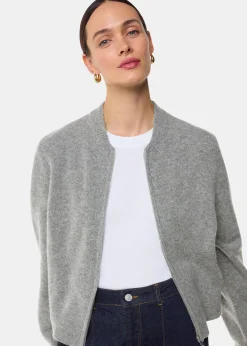 Grey Zip Front Bomber Knit