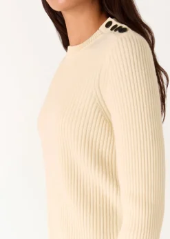 Ivory Button Detail Longline Knit