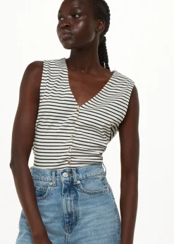 Ivory Button Up Stripe Rib Tank