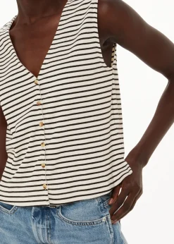 Ivory Button Up Stripe Rib Tank
