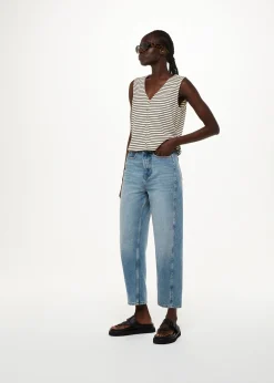 Ivory Button Up Stripe Rib Tank