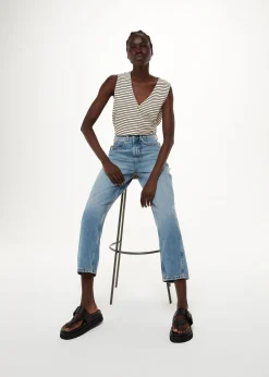 Ivory Button Up Stripe Rib Tank