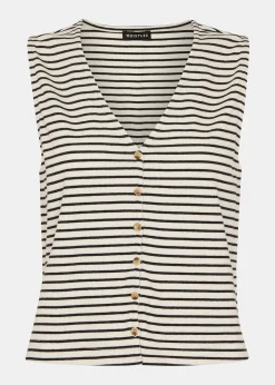 Ivory Button Up Stripe Rib Tank