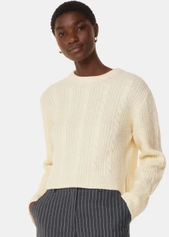 Ivory Cable Detail Crew Neck Knit