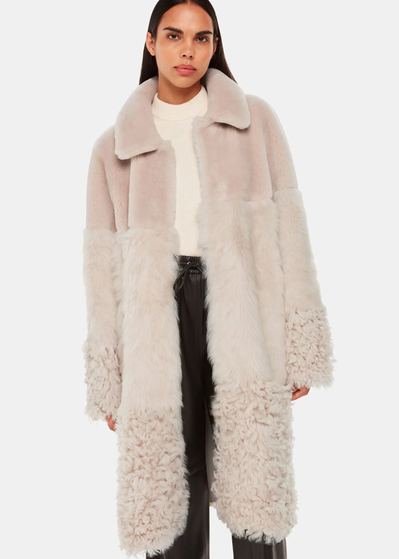 Ivory Cossma Shearling Longline Coat
