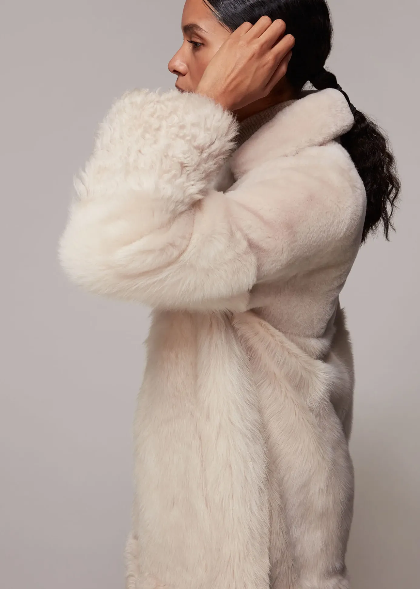 Ivory Cossma Shearling Longline Coat