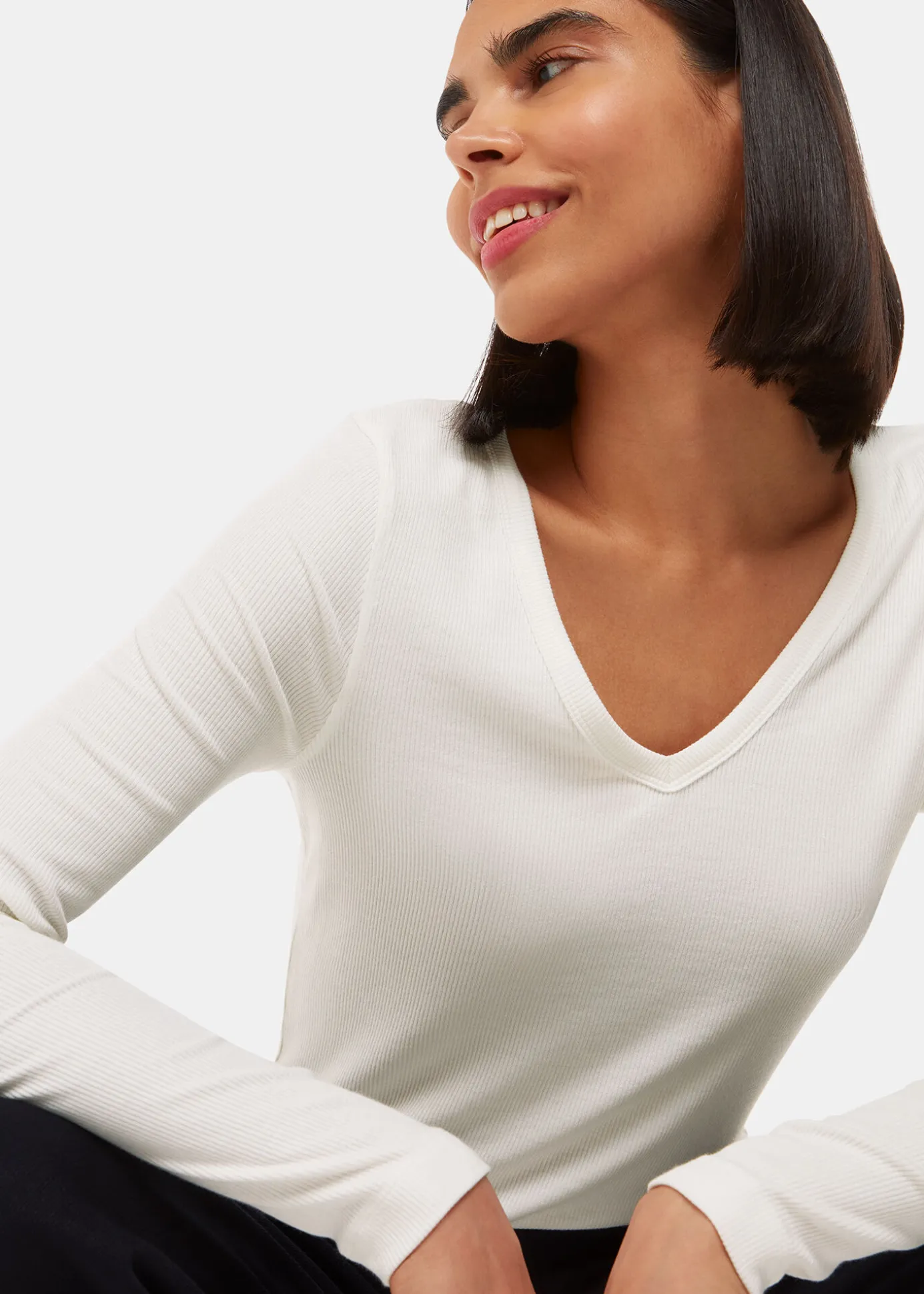 Ivory Essential Ribbed V Neck