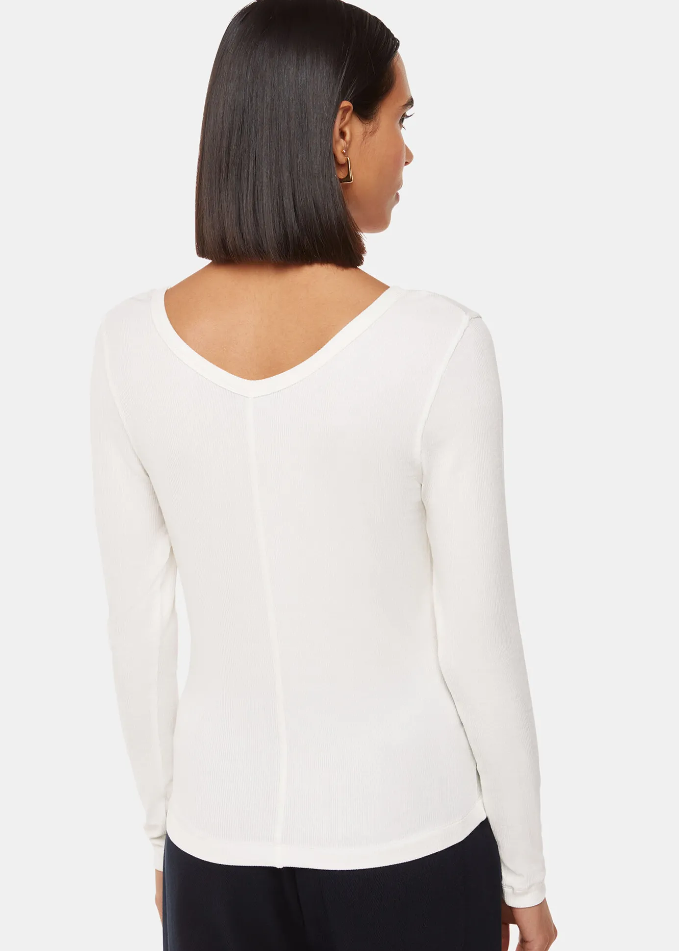 Ivory Essential Ribbed V Neck