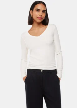 Ivory Essential Ribbed V Neck