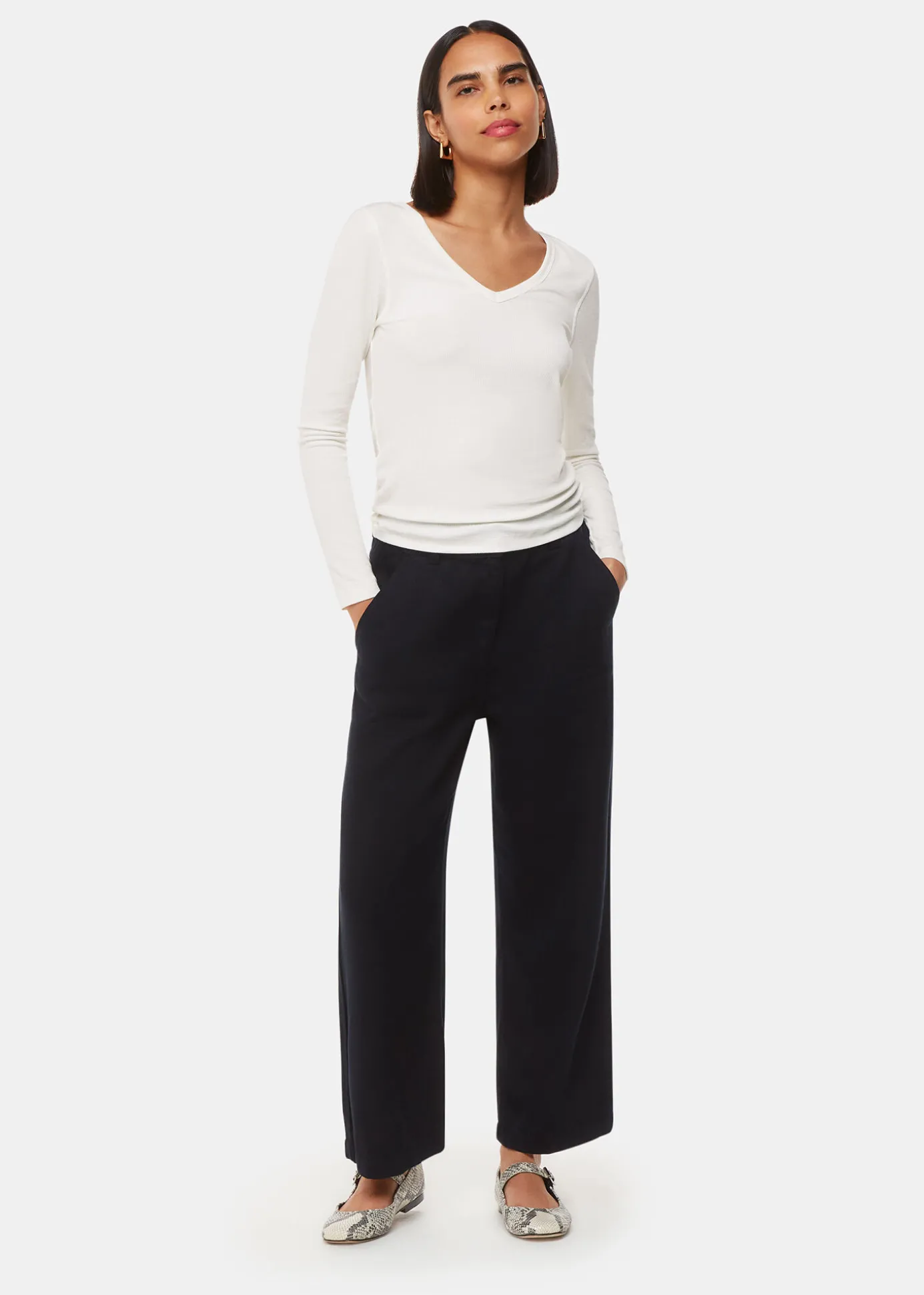 Ivory Essential Ribbed V Neck